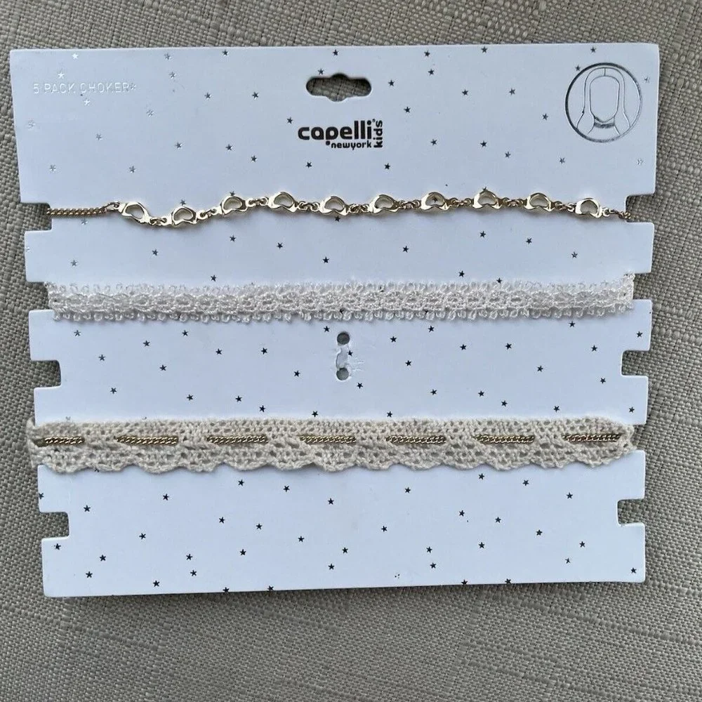 Capelli Kids Choker Necklace White Lace Gold Tone Chain Necklace Fashion Jewelry
